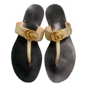 JLN Gucci GOLD NAPPA SILK GALASSIA DOUBLE GG SANDAL Size 39.5